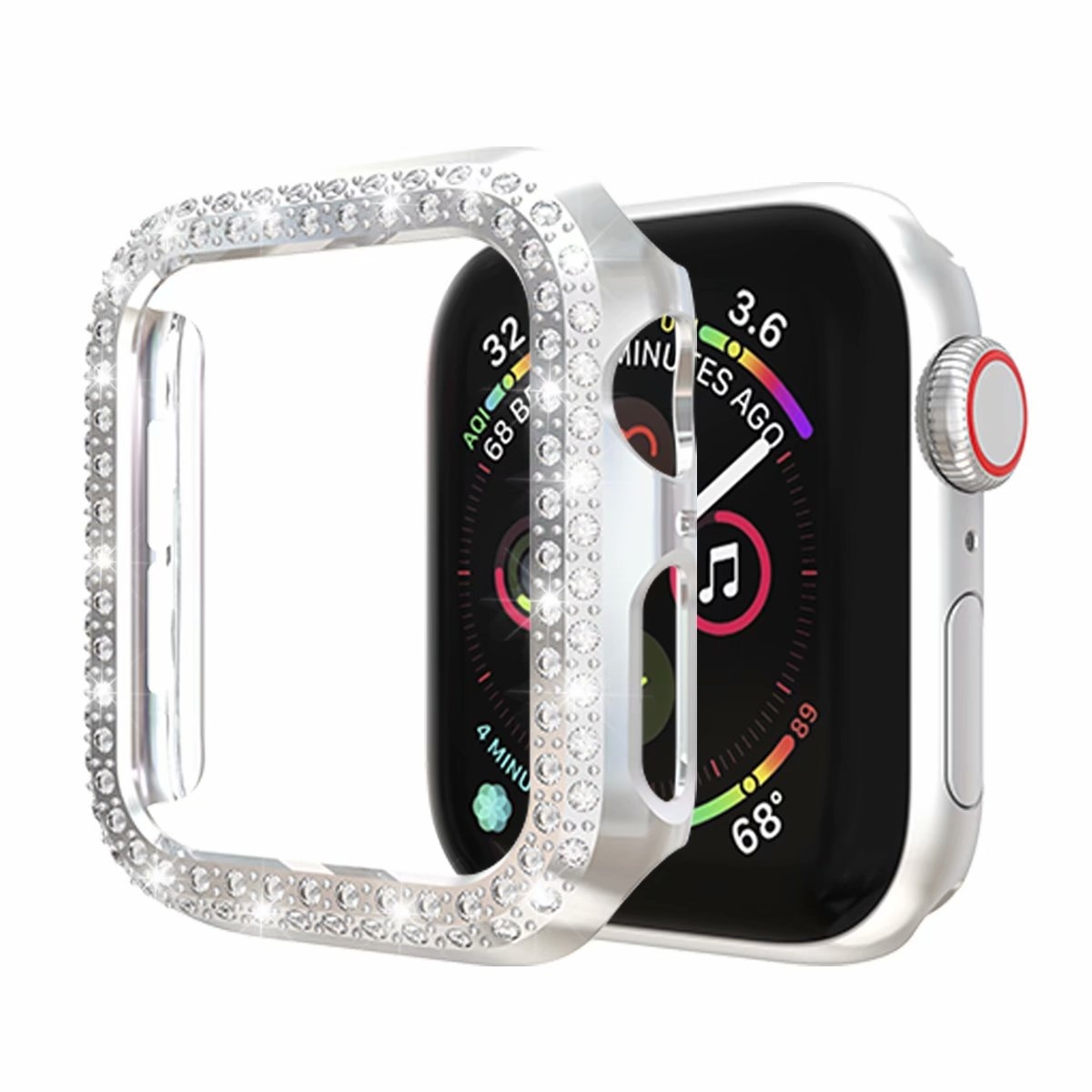 Hoesje geschikt voor Apple Watch 44MM - Bumper hoesje - Diamant - TPU - Zilver kopen afbeelding