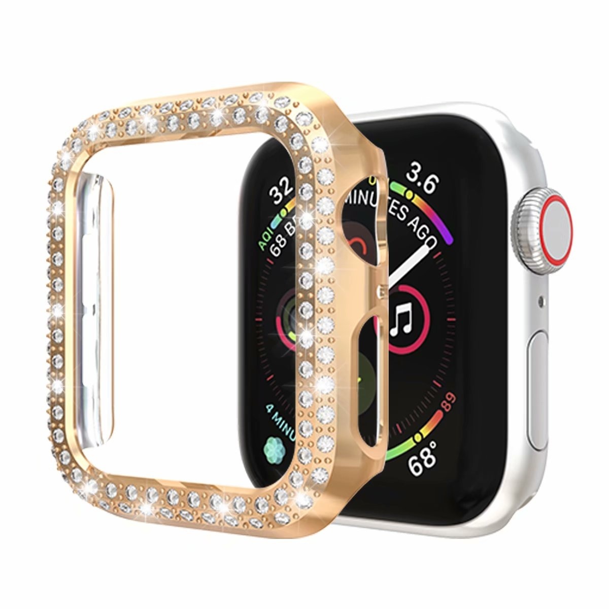 Hoesje geschikt voor Apple Watch 44MM - Bumper hoesje - Diamant - TPU - Rose Goud afbeelding