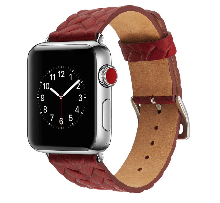Bandje geschikt voor Apple watch 42/44MM - Horloge bandje - Gevlochten - Polsband - Kunstleer - Rood kopen