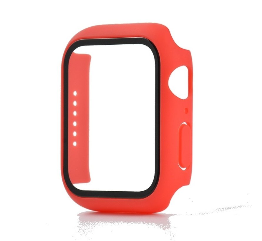 Hoesje geschikt voor Apple Watch 44MM - Hardcase - Screenprotector - Kunststof - Rood kopen