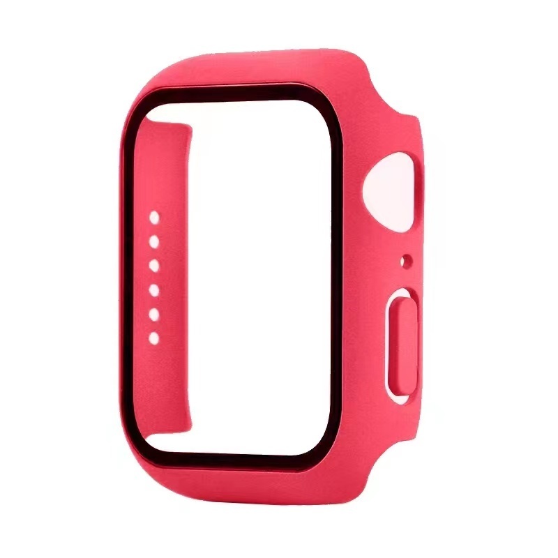 Hoesje geschikt voor Apple Watch 44MM - Hardcase - Screenprotector - Kunststof - Donkerroze afbeelding