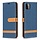 iPhone 12 Pro hoesje - Bookcase - Pasjeshouder - Portemonnee - Vintage - Stof - Kunstleer - Donkerblauw
