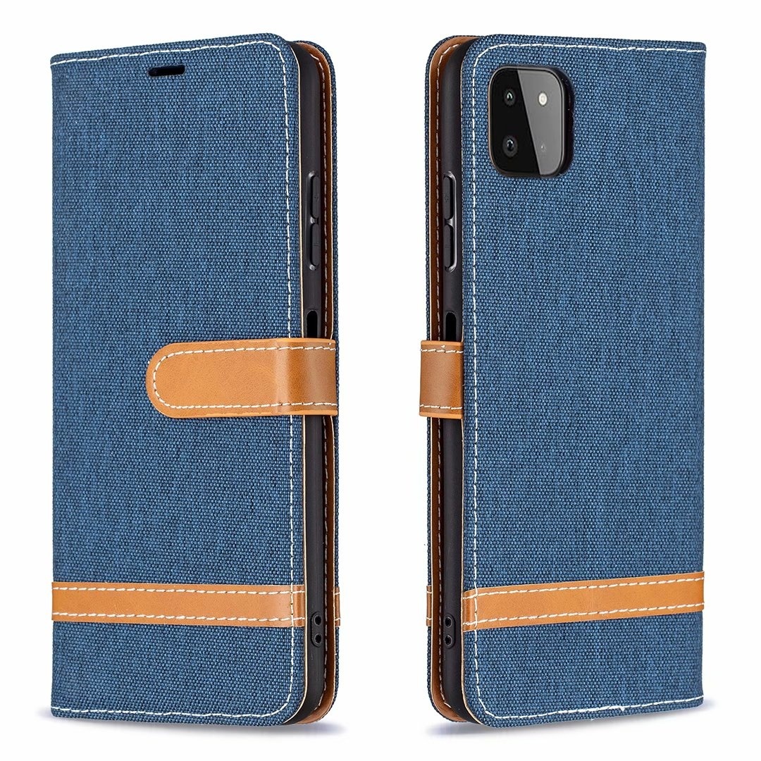iPhone 12 Pro hoesje - Bookcase - Pasjeshouder - Portemonnee - Vintage - Stof - Kunstleer - Donkerblauw afbeelding