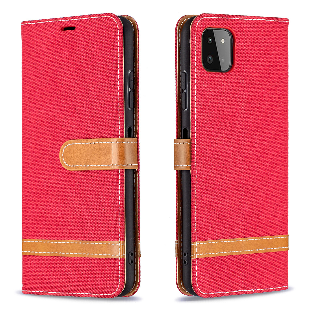 Samsung Galaxy S21 hoesje - Bookcase - Pasjeshouder - Portemonnee - Vintage - Stof - Kunstleer - Rood afbeelding