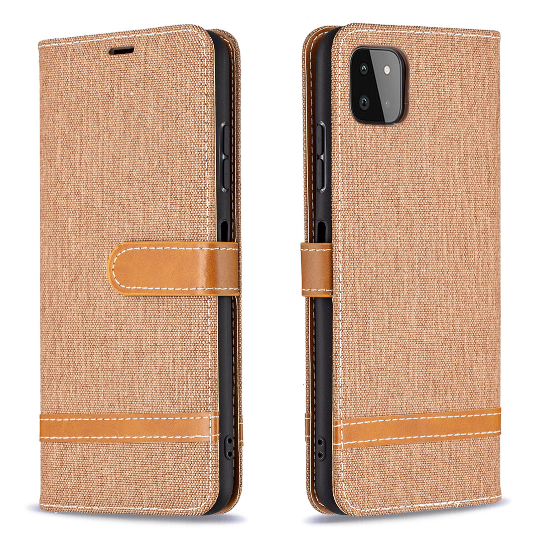 Samsung Galaxy S21 hoesje - Bookcase - Pasjeshouder - Portemonnee - Vintage - Stof - Kunstleer - Bruin afbeelding