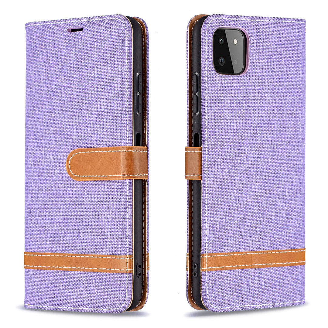 Samsung Galaxy A41 hoesje - Bookcase - Pasjeshouder - Portemonnee - Vintage - Stof - Kunstleer - Paars afbeelding