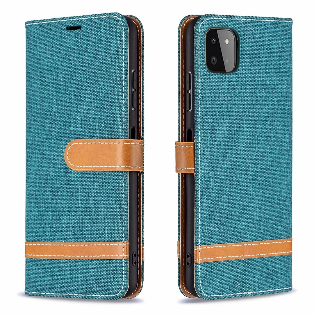 Samsung Galaxy A42 hoesje - Bookcase - Pasjeshouder - Portemonnee - Vintage - Stof - Kunstleer - Groen afbeelding