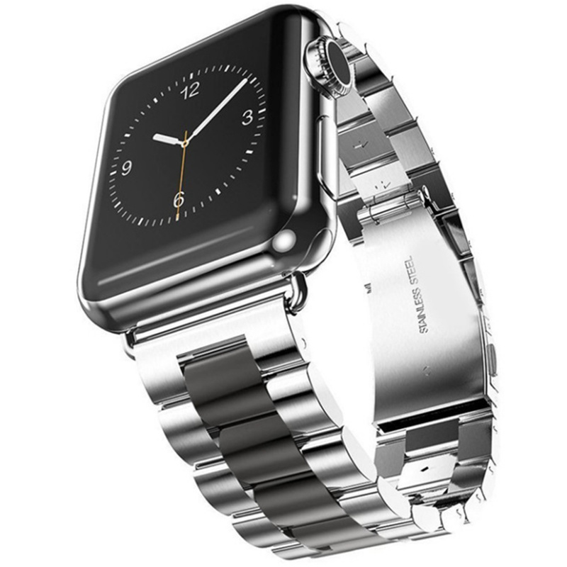 Bandje geschikt voor Apple Watch 42/44MM - Maat One Size - Metalen band - Polsband - Vlindersluiting - Metaal - Zilver/Zwart afbeelding