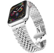 JVS Products Bandje geschikt voor Apple watch 38/40MM - Vouw Sluiting - Horloge Bandje - Polsband - Metaal - Zilver