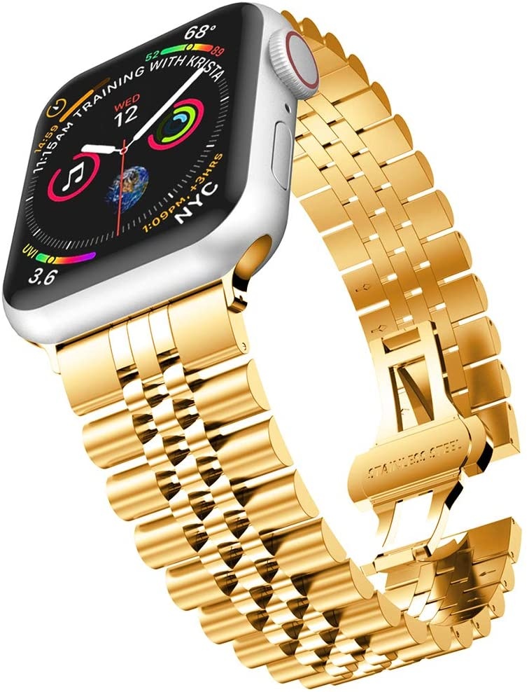 Apple Watch 42/44MM Metalen Horloge Bandje  - Metaal - Vouw Sluiting - Polsband - Apple Watch 1 / 2 / 3 / 4 / 5 / 6 / SE - Goud