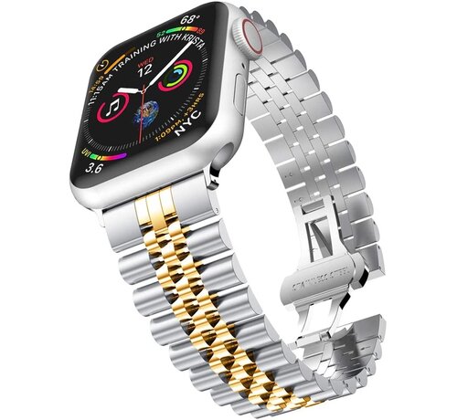 JVS Products Bandje geschikt voor Apple watch 42/44MM - Vouw Sluiting - Horloge Bandje - Polsband - Metaal - Zilver/Goud kopen