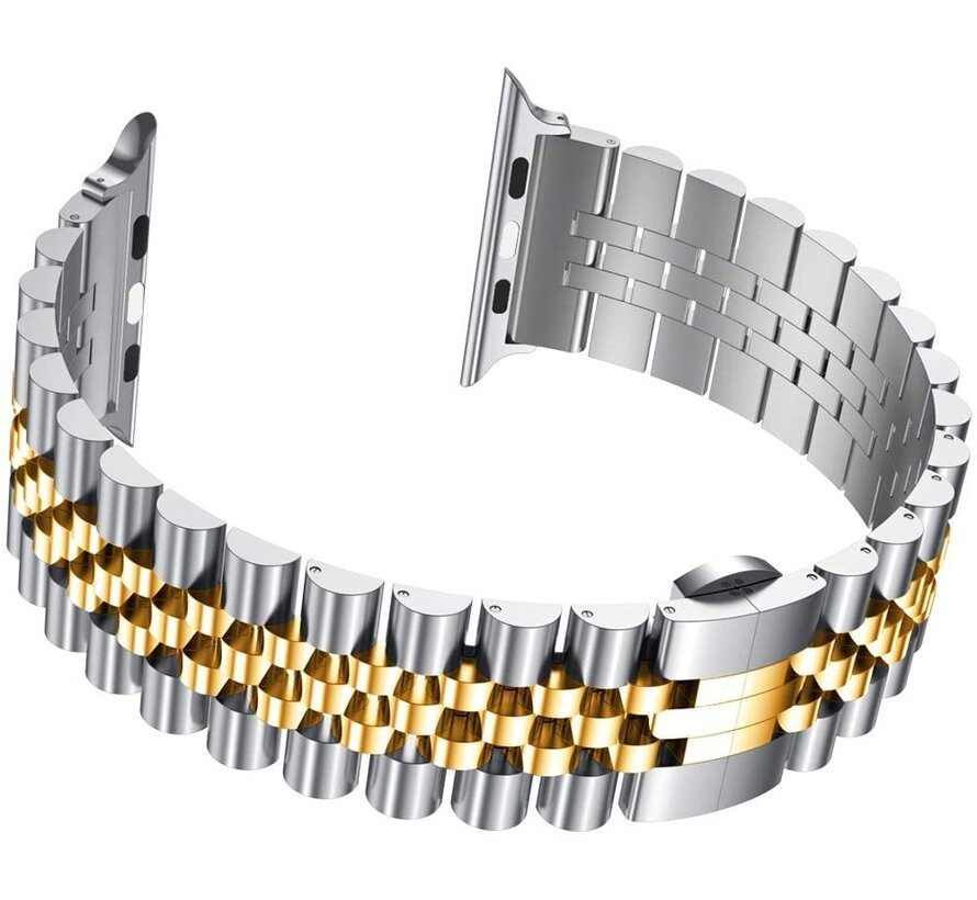 Bandje geschikt voor Apple watch 42/44MM - Vouw Sluiting - Horloge Bandje - Polsband - Metaal - Zilver/Goud kopen