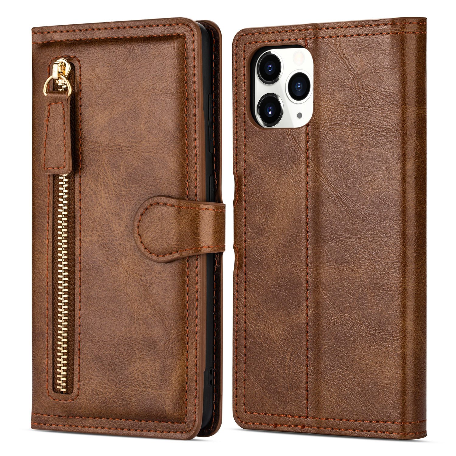 iPhone 7 hoesje - Bookcase - Pasjeshouder - Portemonnee - Rits - Kunstleer - Bruin afbeelding