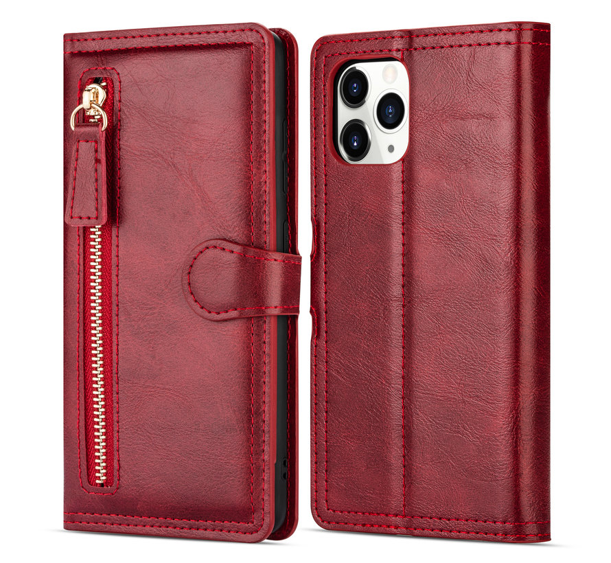 iPhone 12 Pro hoesje - Bookcase - Pasjeshouder - Portemonnee - Rits - Kunstleer - Rood kopen