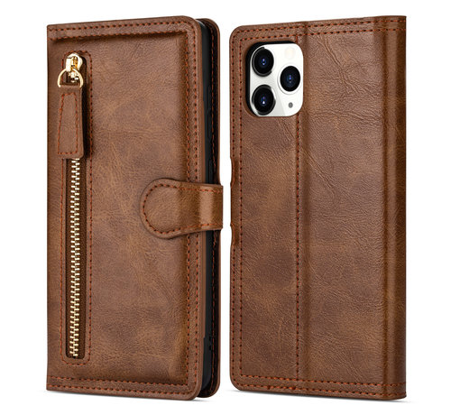 JVS Products iPhone 12 Mini Book Case Hoesje met Rits - Kunstleer - Pasjeshouder - Portemonnee - Apple iPhone 12 Mini - Bruin kopen