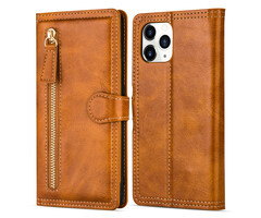 JVS Products Samsung Galaxy S21 Ultra hoesje - Bookcase - Pasjeshouder - Portemonnee - Rits - Kunstleer - Lichtbruin