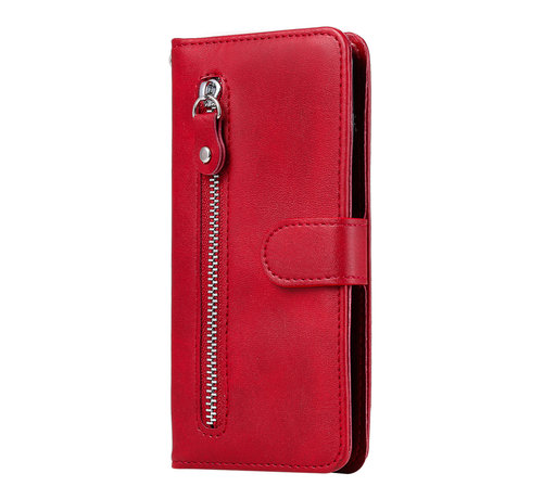 JVS Products iPhone 12 Pro hoesje - Bookcase - Pasjeshouder - Portemonnee - Rits - Kunstleer - Rood kopen
