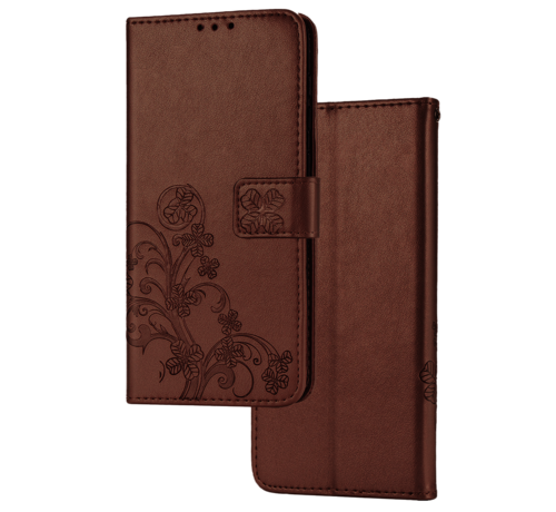 JVS Products Samsung Galaxy Note 20 hoesje - Bookcase - Pasjeshouder - Portemonnee - Bloemenprint - Kunstleer - Bruin kopen