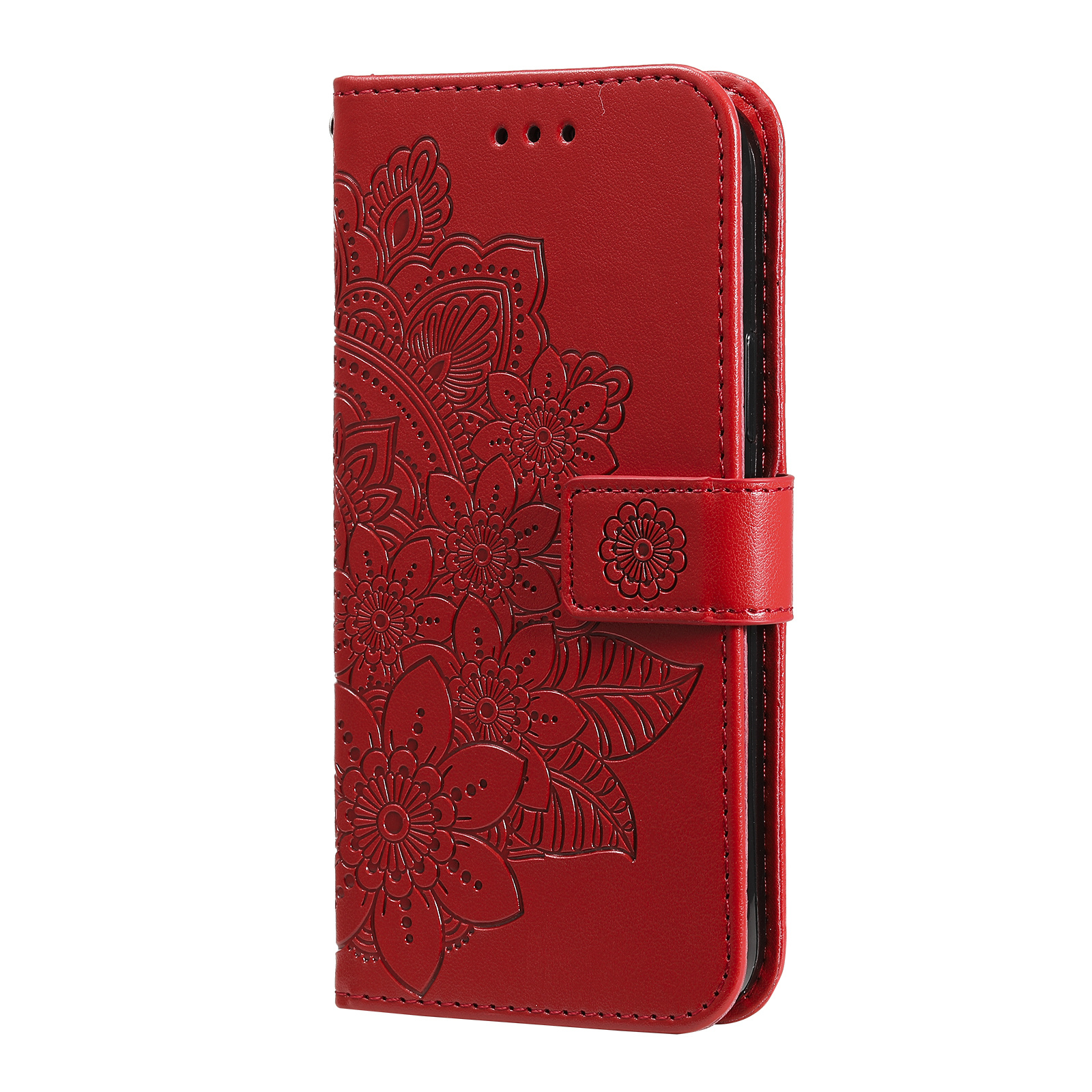 iPhone 7 hoesje - Bookcase - Pasjeshouder - Portemonnee - Bloemenprint - Kunstleer - Rood afbeelding
