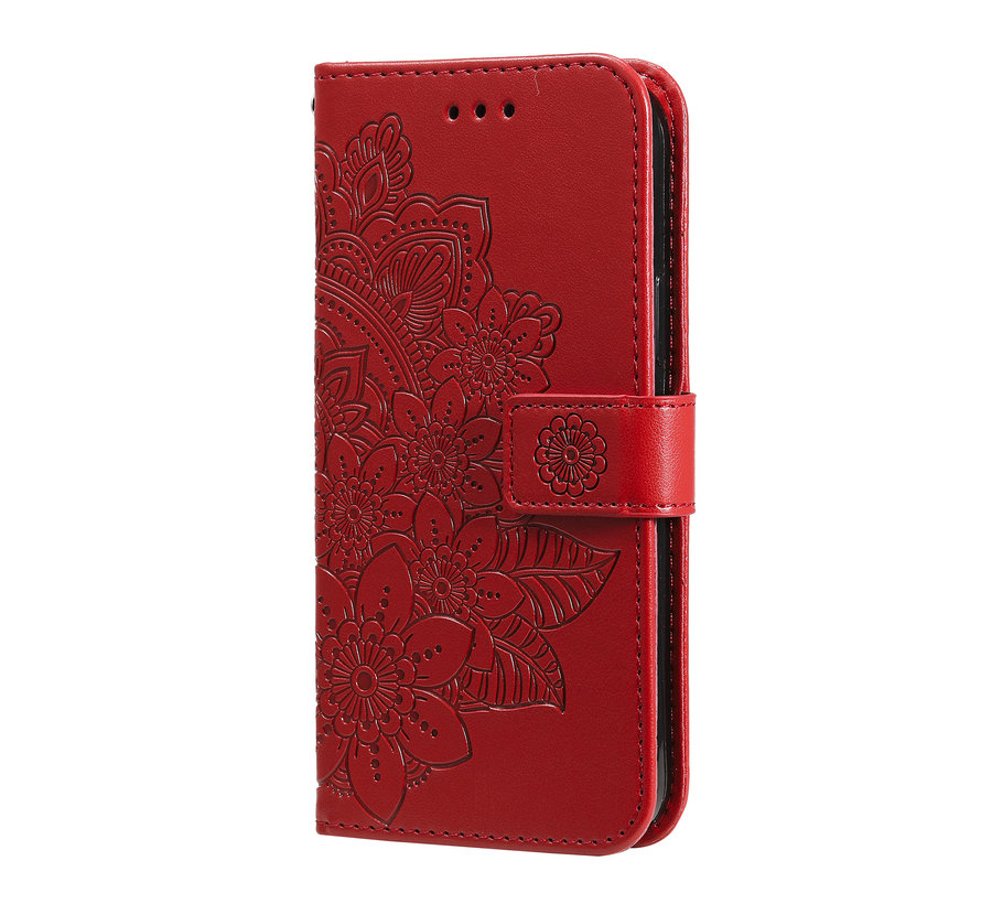 iPhone 7 hoesje - Bookcase - Pasjeshouder - Portemonnee - Bloemenprint - Kunstleer - Rood kopen