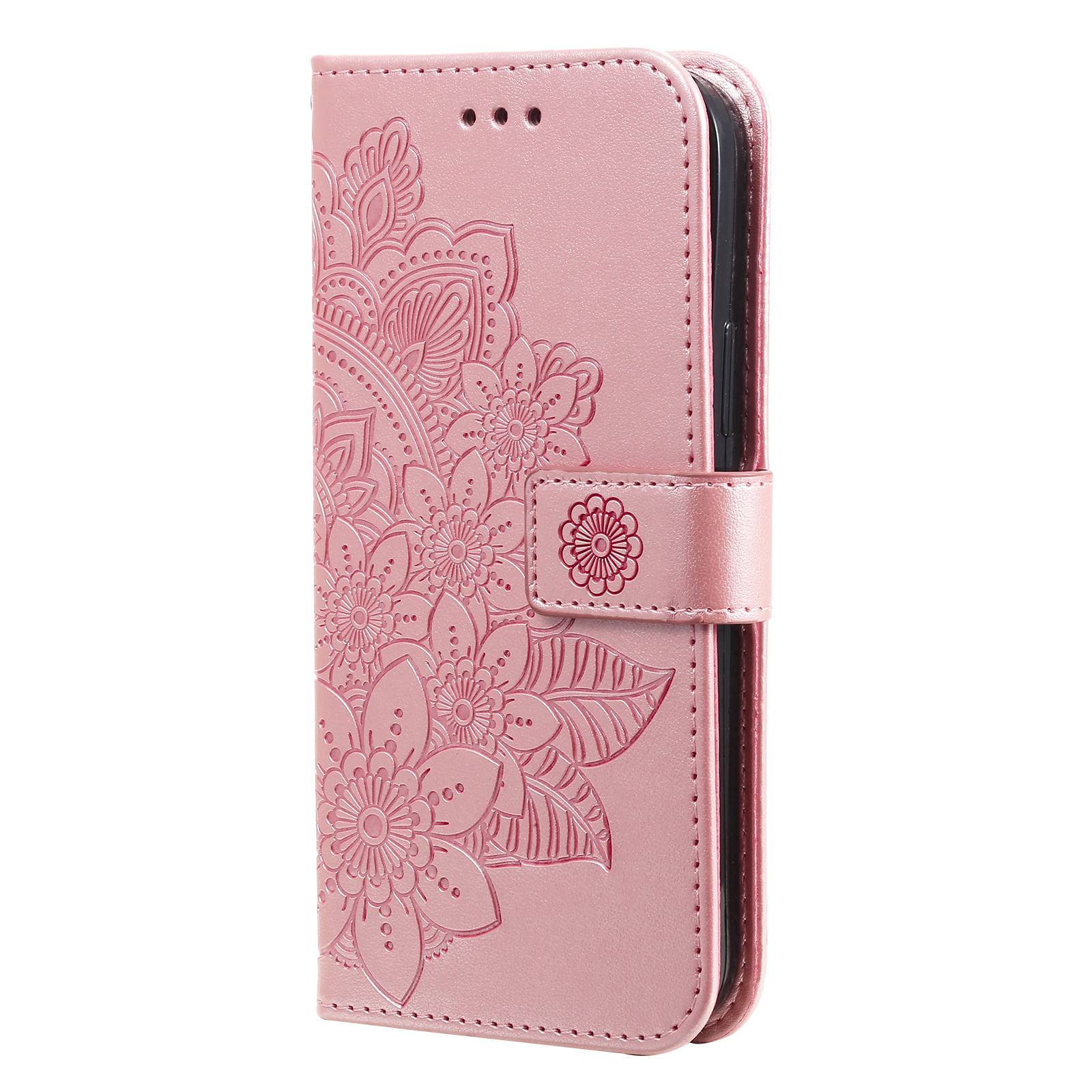 iPhone 7 hoesje - Bookcase - Pasjeshouder - Portemonnee - Bloemenprint - Kunstleer - Rose Goud afbeelding