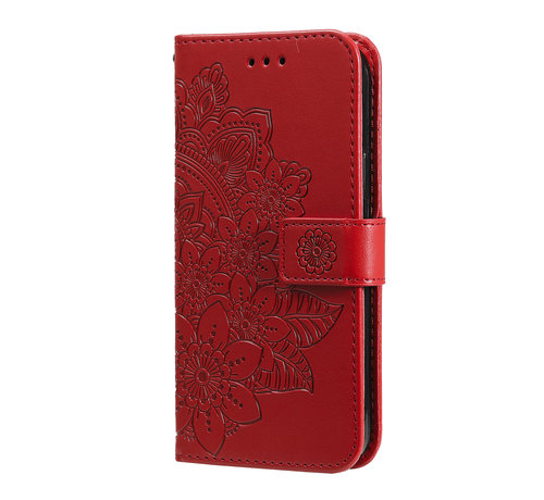 JVS Products iPhone 12 Pro Max hoesje - Bookcase - Pasjeshouder - Portemonnee - Bloemenprint - Kunstleer - Rood kopen