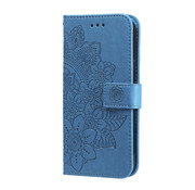 JVS Products Samsung Galaxy S21 Ultra Book Case Hoesje met Patroon - Pasjeshouder - Portemonnee - Bloemenprint - Samsung Galaxy S21 Ultra - Blauw