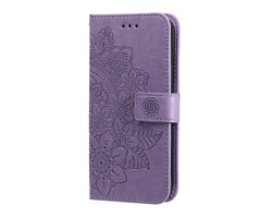 JVS Products Samsung Galaxy A21S hoesje - Bookcase - Pasjeshouder - Portemonnee - Bloemenprint - Kunstleer - Paars