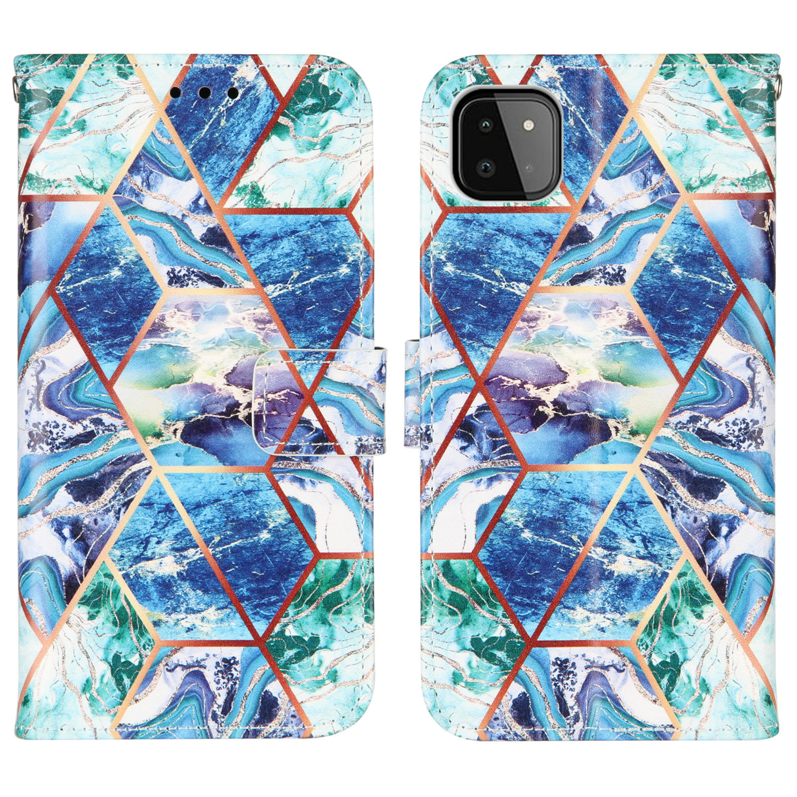 iPhone X hoesje - Bookcase - Koord - Softcase - Patroon - Kunstleer - Blauw afbeelding