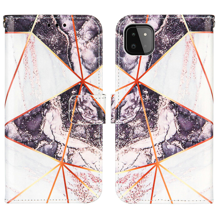 JVS Products iPhone 12 hoesje - Bookcase - Koord - Softcase - Patroon - Kunstleer - Wit/Donkerroze