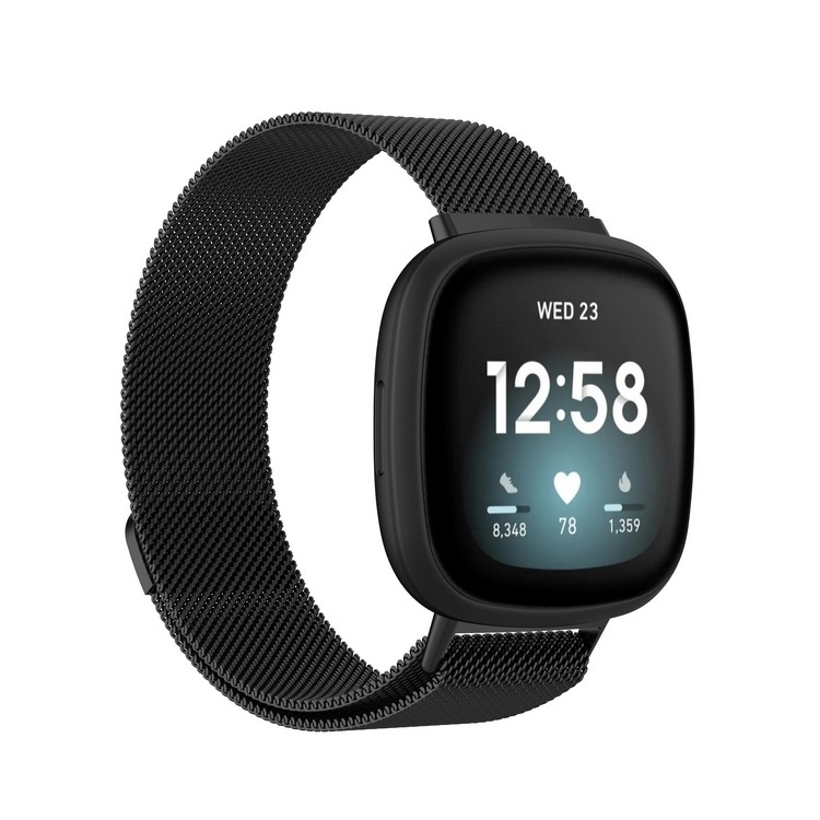 Bandje geschikt voor Fitbit Versa 3 - Maat One Size - Milanees - Smartwatch - Stainless Steel Mesh - Metaal - Zwart afbeelding