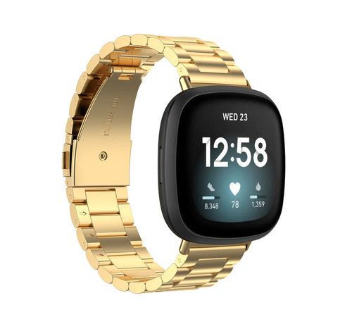 JVS Products Fitbit Versa 3 Luxe Metalen Horloge Bandje - Metaal - Vouw Sluiting - Schakel Polsband - Fitbit Versa 3 - Goud kopen