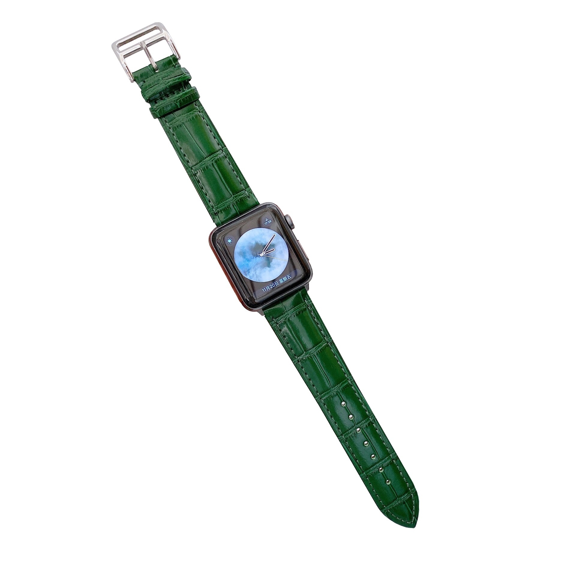 Bandje geschikt voor Apple Watch 38/40MM - Maat L - Horlogebandje - Gespsluiting - Polsband - Kunstleer - Groen afbeelding