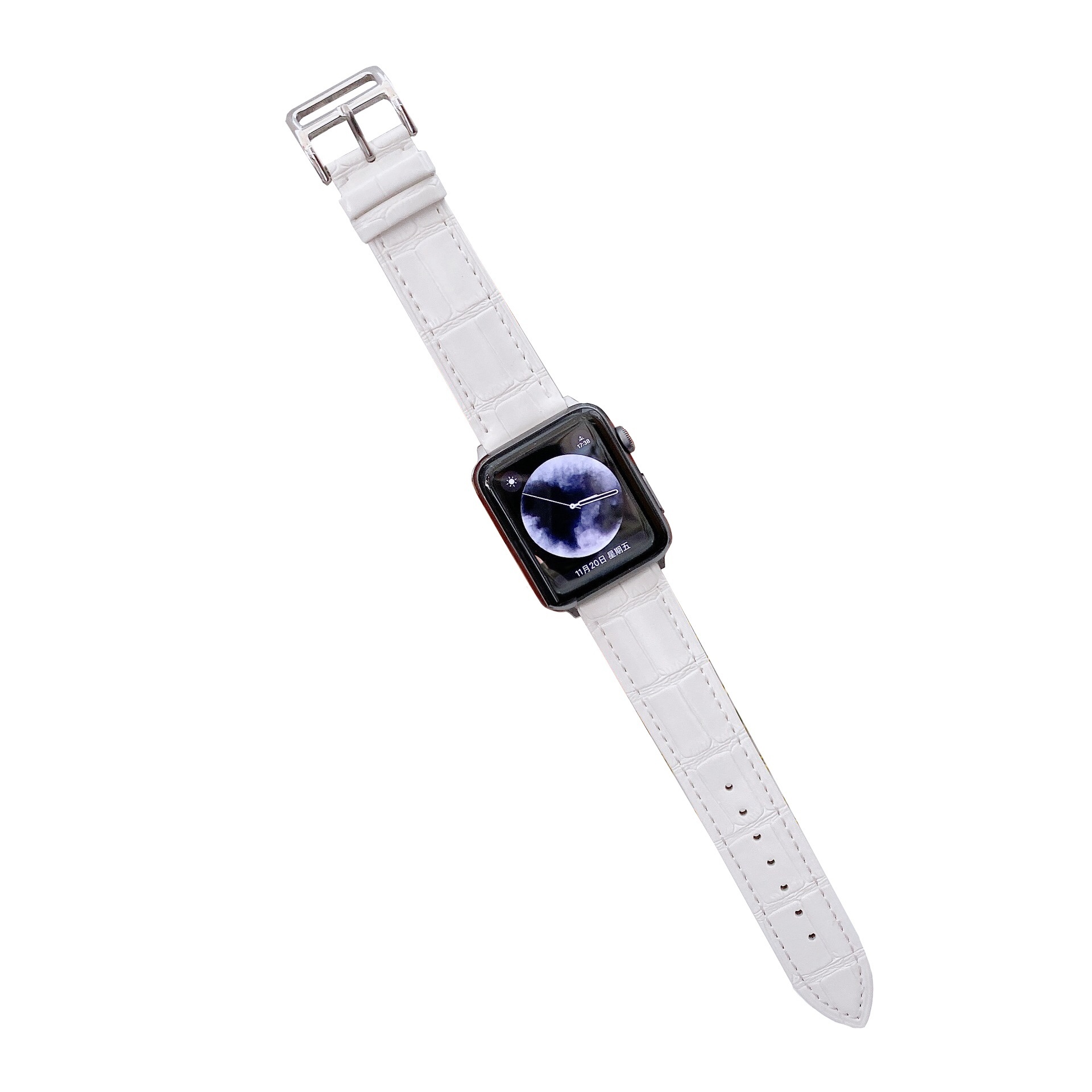 Bandje geschikt voor Apple Watch 38/40MM - Maat L - Horlogebandje - Gespsluiting - Polsband - Kunstleer - Wit afbeelding
