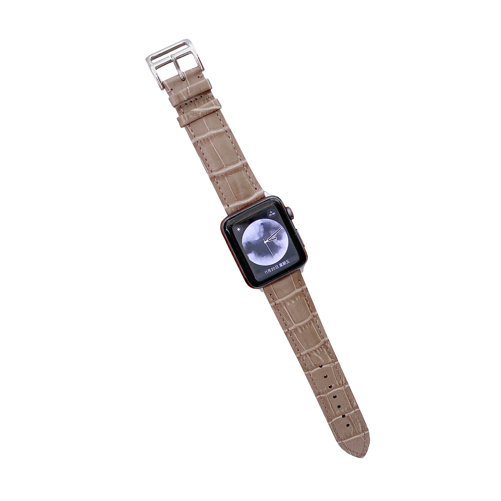 Bandje geschikt voor Apple Watch 42/44MM - Maat L - Horlogebandje - Gespsluiting - Polsband - Kunstleer - Grijs afbeelding