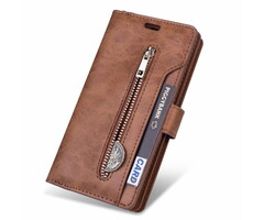 JVS Products iPhone X hoesje - Bookcase - Koord - Pasjeshouder - Portemonnee - Rits - Kunstleer - Bruin