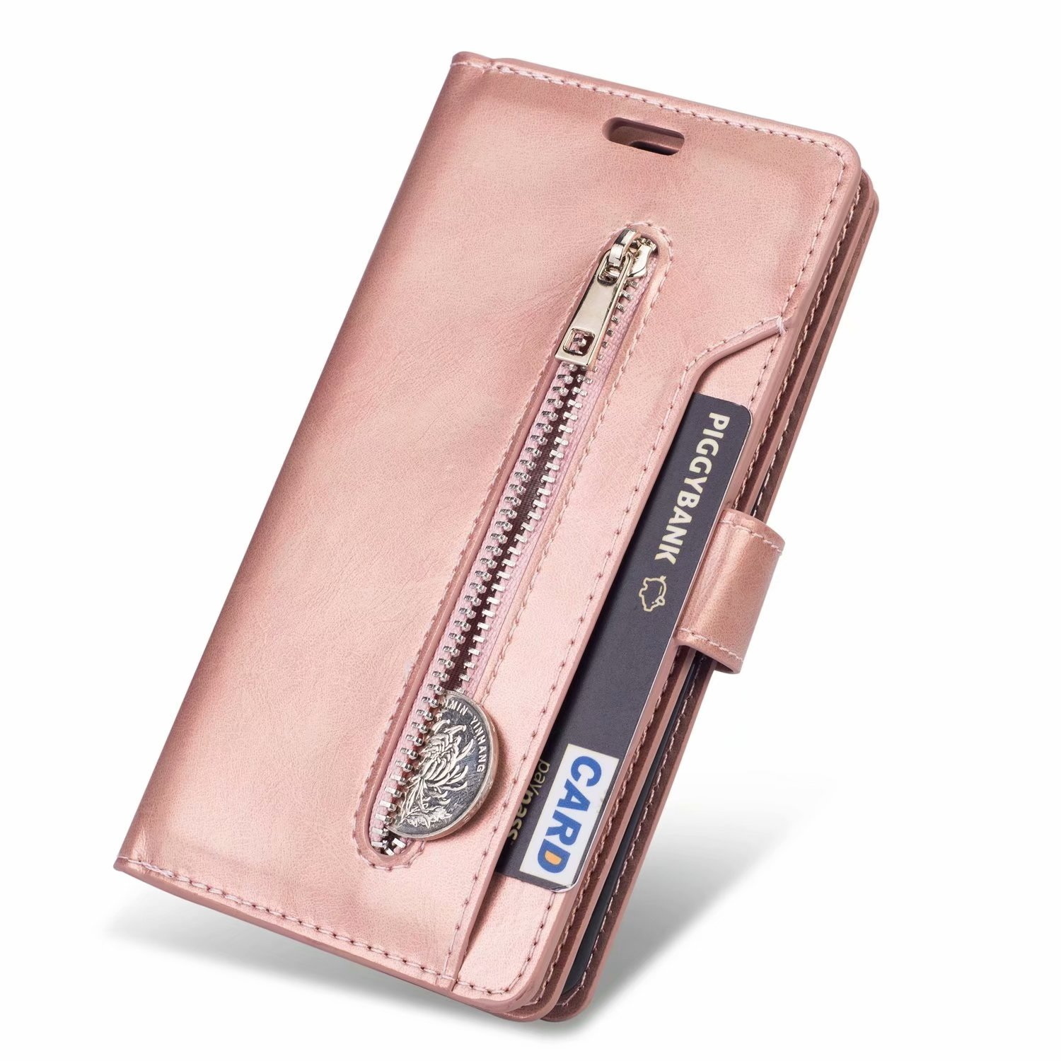 iPhone XS Max hoesje - Bookcase - Koord - Pasjeshouder - Portemonnee - Rits - Kunstleer - Rose Goud afbeelding
