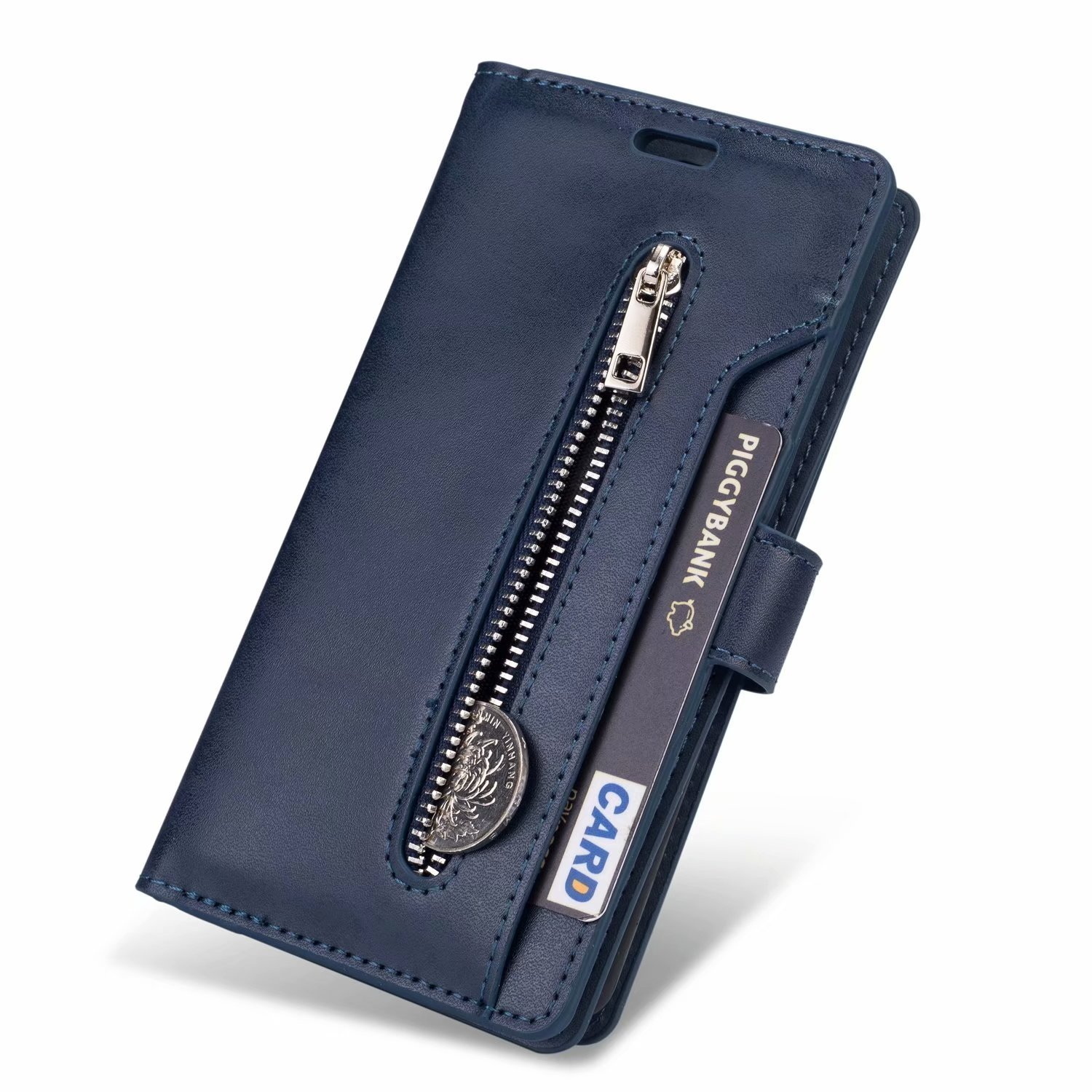 iPhone XS Max hoesje - Bookcase - Koord - Pasjeshouder - Portemonnee - Rits - Kunstleer - Blauw afbeelding