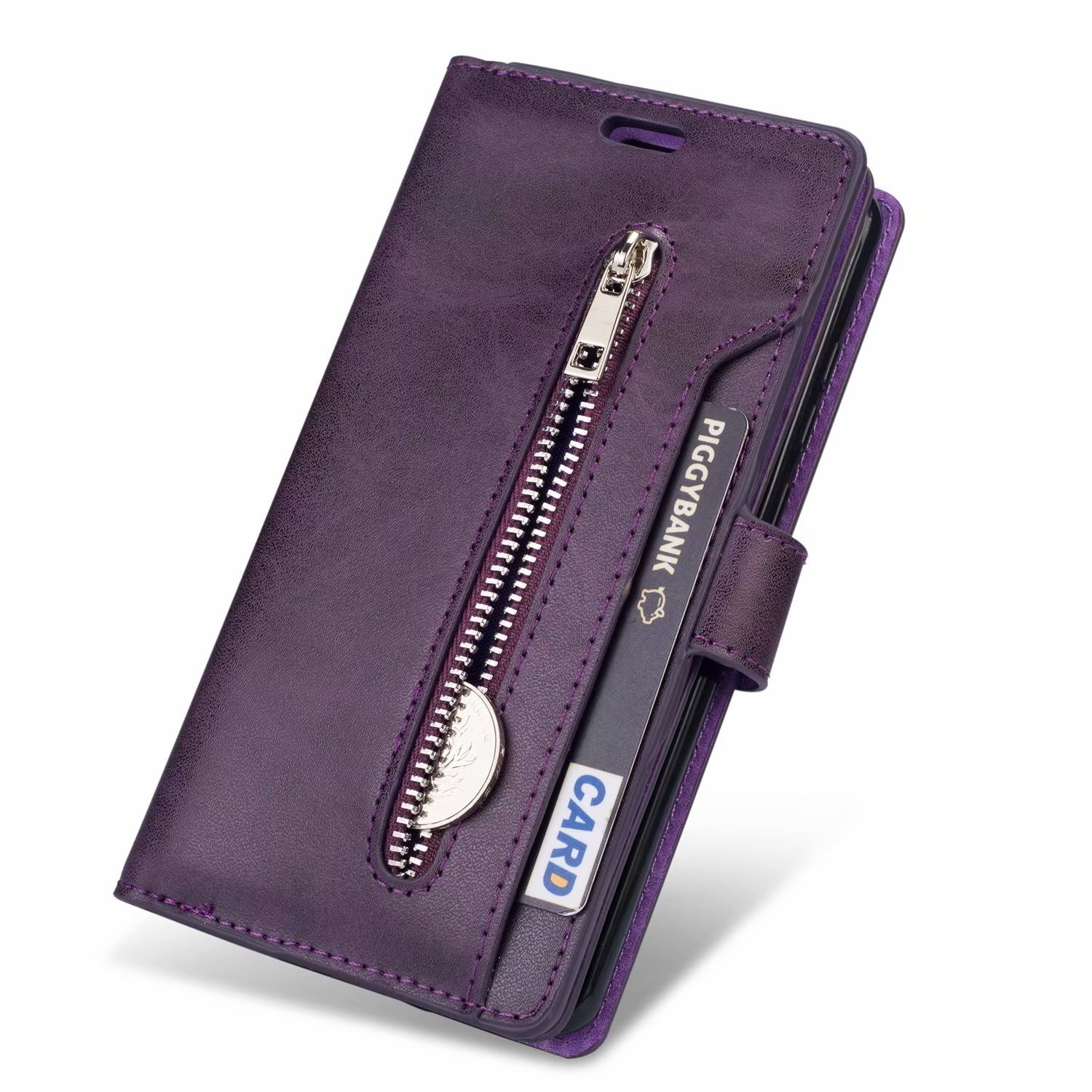 iPhone 12 Pro hoesje - Bookcase - Koord - Pasjeshouder - Portemonnee - Rits - Kunstleer - Paars afbeelding