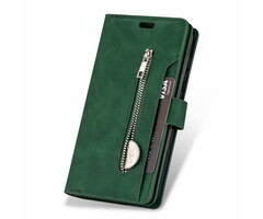 JVS Products iPhone 12 Pro hoesje - Bookcase - Koord - Pasjeshouder - Portemonnee - Rits - Kunstleer - Groen