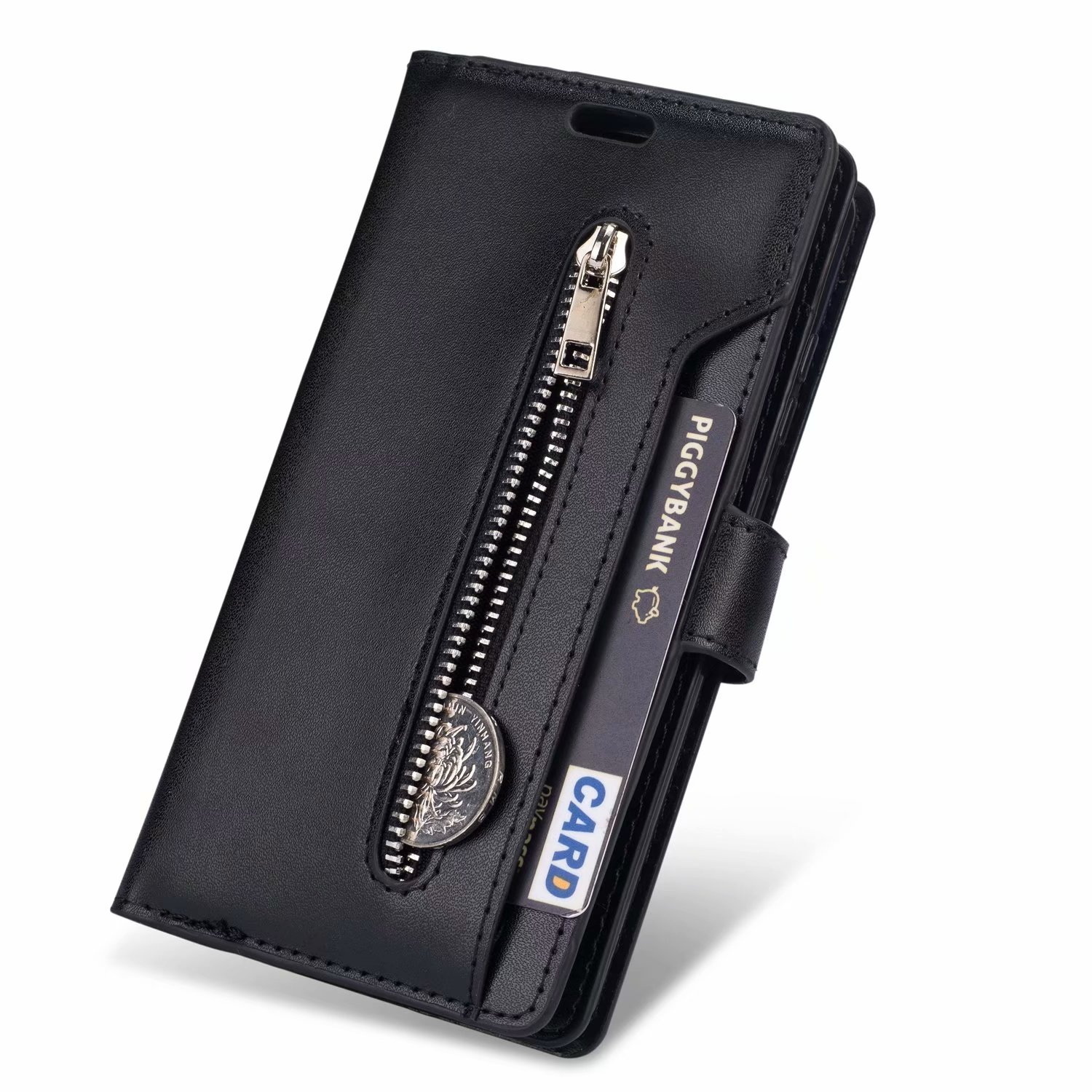 iPhone 12 Pro hoesje - Bookcase - Koord - Pasjeshouder - Portemonnee - Rits - Kunstleer - Zwart afbeelding