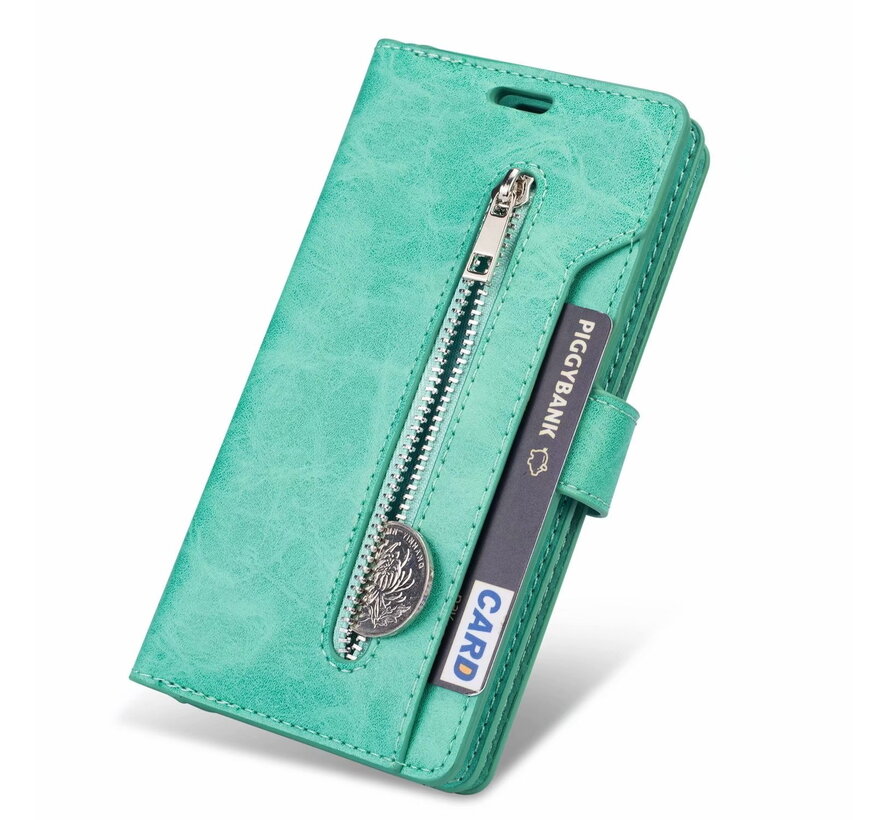 iPhone 12 Mini hoesje - Bookcase - Koord - Pasjeshouder - Portemonnee - Rits - Kunstleer - Turquoise kopen