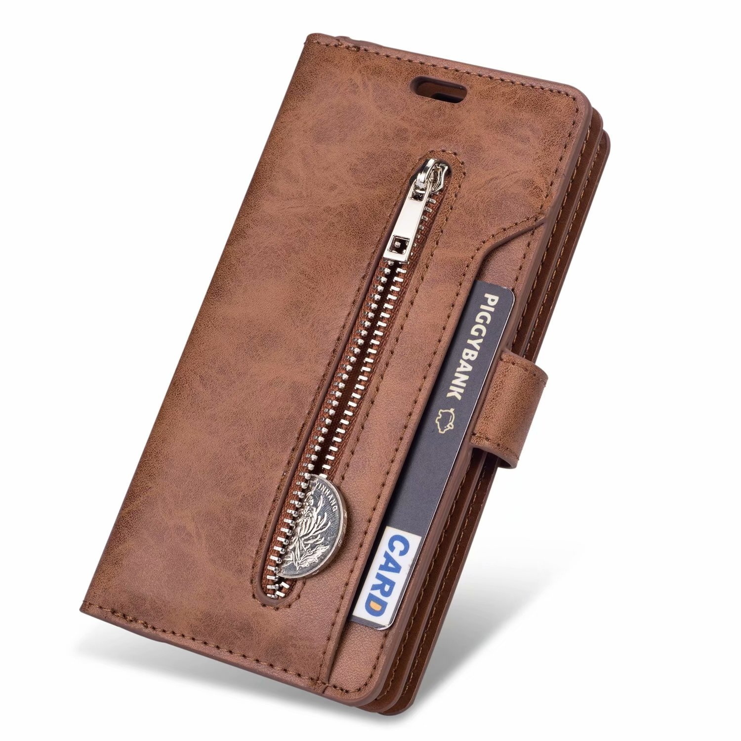 Samsung Galaxy S21 Plus hoesje - Bookcase - Koord - Pasjeshouder - Portemonnee - Rits - Kunstleer - Bruin afbeelding