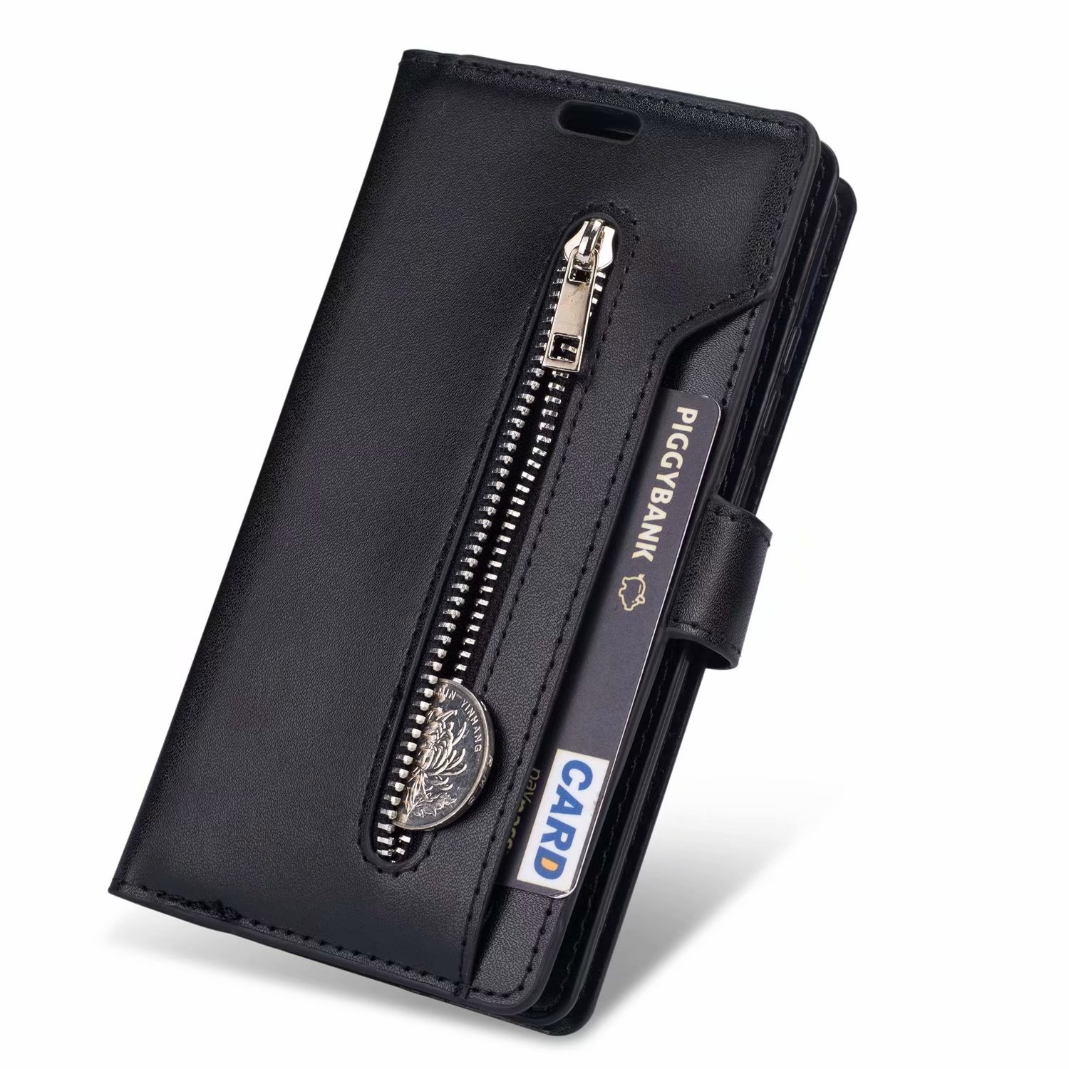 Samsung Galaxy S10 Plus hoesje - Bookcase - Koord - Pasjeshouder - Portemonnee - Rits - Kunstleer - Zwart afbeelding