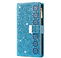 iPhone 12 Pro hoesje - Bookcase - Koord - Pasjeshouder - Portemonnee - Glitter - Bloemenpatroon - Kunstleer - Blauw kopen