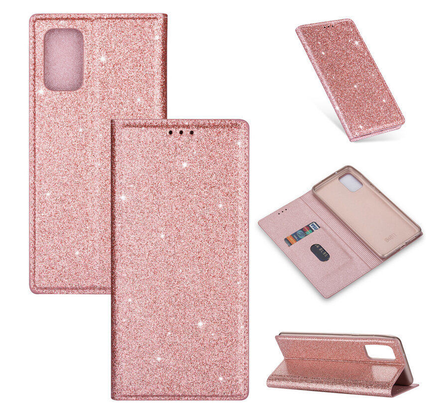 iPhone 7 Glitter Book Case Hoesje - TPU - Magnetische Sluiting - Pasjeshouder - Apple iPhone 7 - Rose Goud kopen