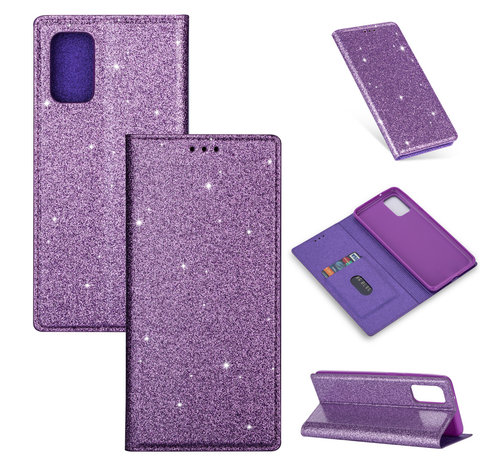 JVS Products iPhone X hoesje - Bookcase - Pasjeshouder - Portemonnee - Glitter - TPU - Paars kopen