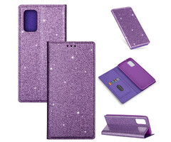 JVS Products iPhone XS Max hoesje - Bookcase - Pasjeshouder - Portemonnee - Glitter - TPU - Paars
