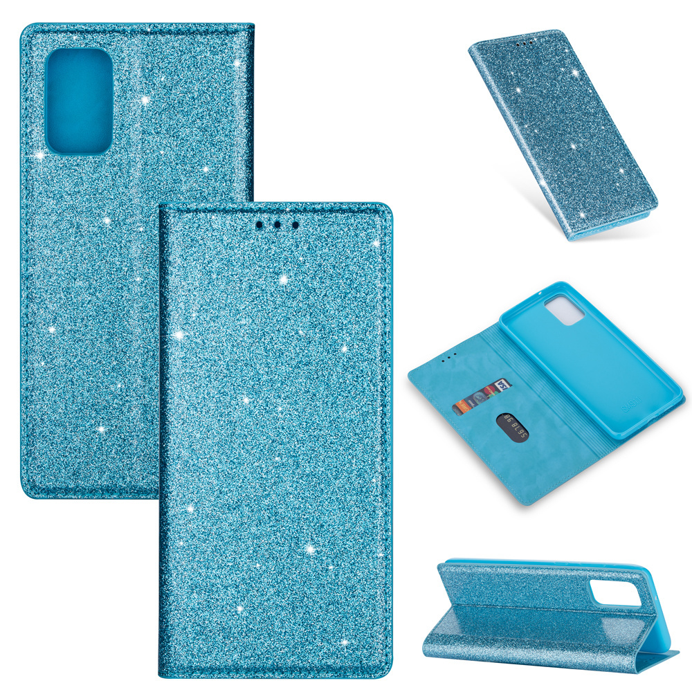 JVS Products Samsung Galaxy S10 Plus hoesje - Bookcase - Pasjeshouder - Portemonnee - Glitter - TPU - Blauw