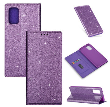 JVS Products Samsung Galaxy A22 5G hoesje - Bookcase - Pasjeshouder - Portemonnee - Glitter - TPU - Paars